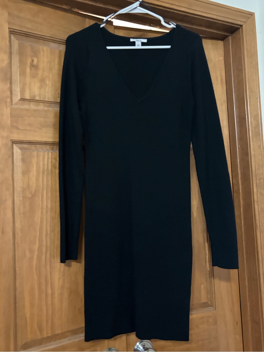 Bar III Black Ribbed Knit Bodycon Sweater Dress Women’s Large Long Sleeve V-Neck